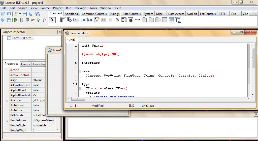 Lazarus IDE windows as is by default
