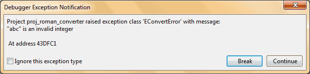 Program crashing with a message when characters are entered which are not numbers