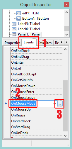 Mouse move event on Events tab
