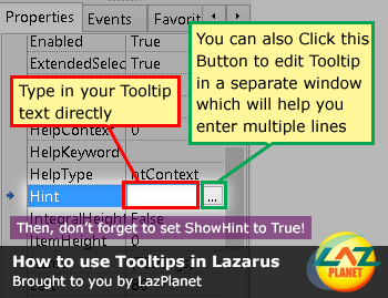 Showing how to add single line and multiple line Tool tip in Lazarus GUI