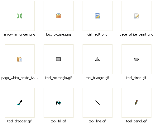 Icons used in the basic paint project