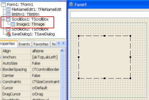Creating Timage inside a container, view on Object Inspector.