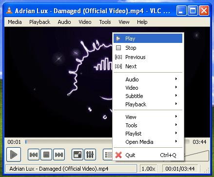 VLC popup menu