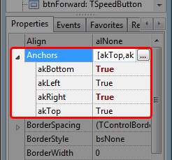 Anchors in the Properties tab helps to manage form resize scenario