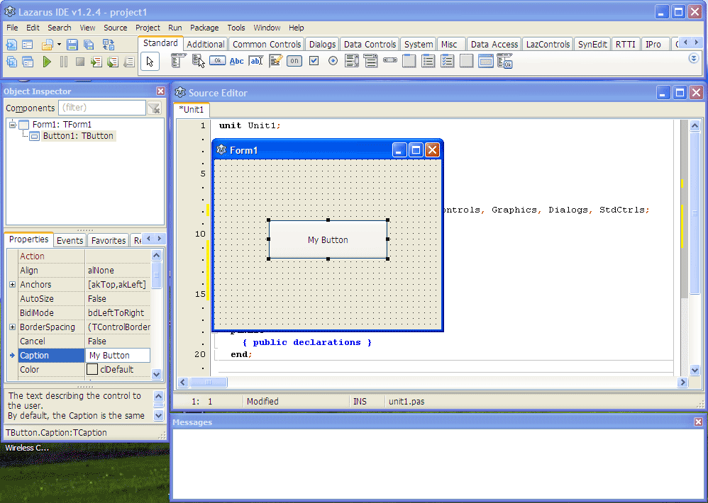 Lazarus IDE version 1.2.4 with FPC 2.6.4 screenshot in Windows XP