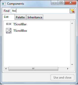 Component List dialog box in Lazarus