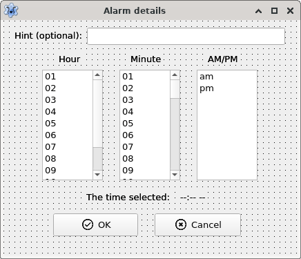 Alarm clock form2 layout in Lazarus IDE