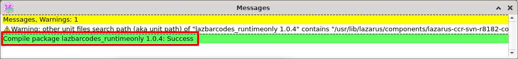 After compilelazbarcodes_runtimeonly package a green Success message should appear