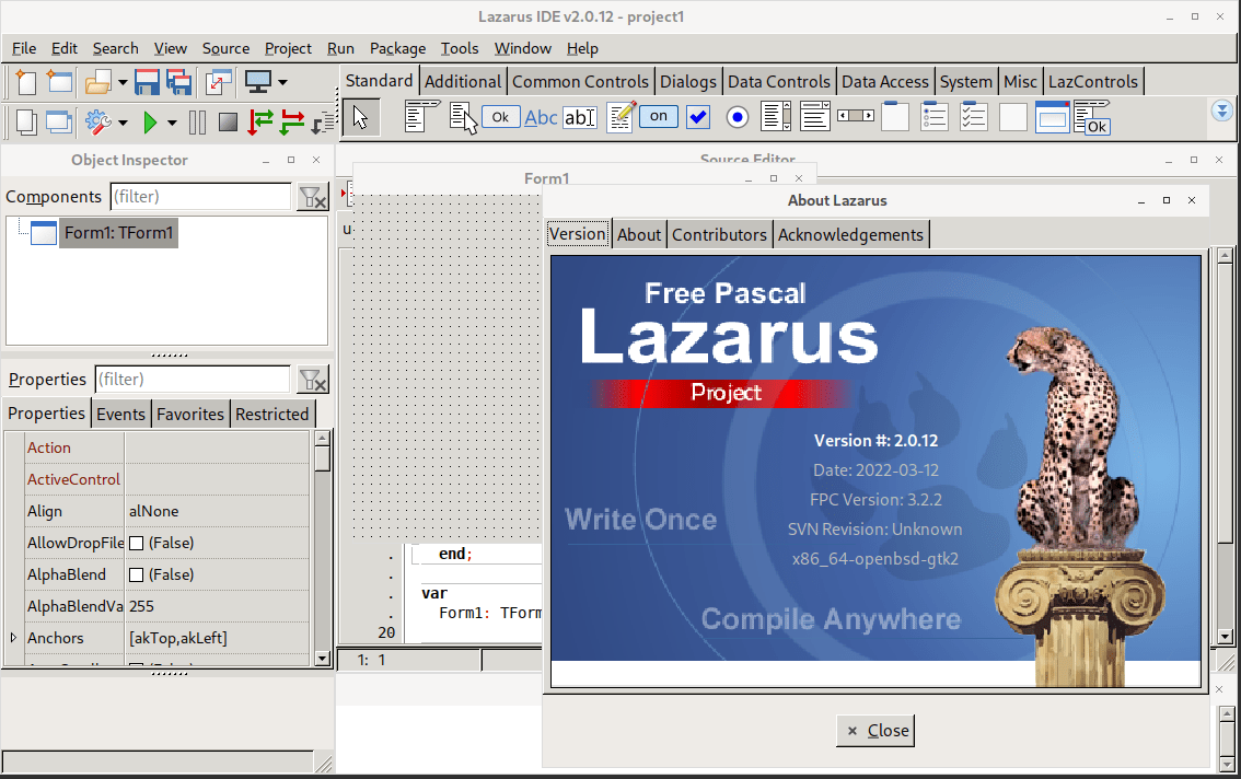 Lazarus 2.0.12 running on OpenBSD