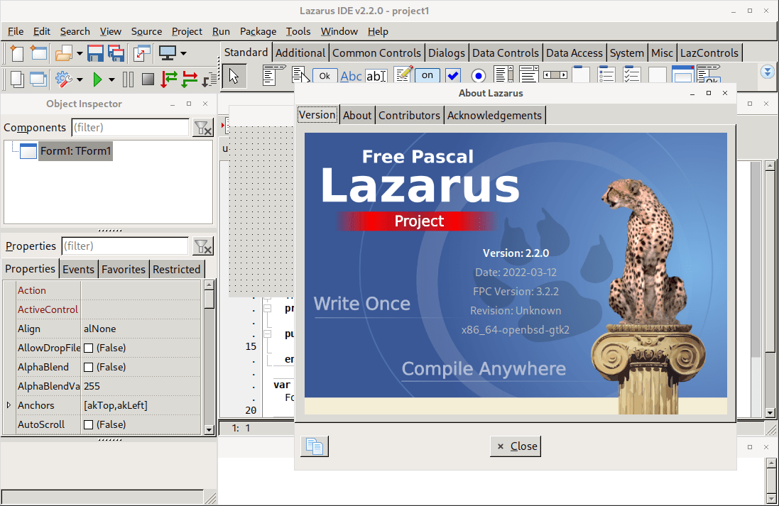 Lazarus 2.2.0-0 running under OpenBSD